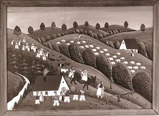Sequences from the Village Museum, naive painting by Petru Mihuțe - The wedding of the poor boy (1988)