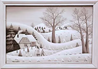 Sequences from the Village Museum, naive painting by Petru Mihuțe - The beggar (1988)