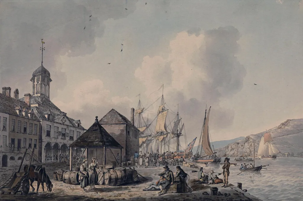 The exchange at Waterford, by Serres, watercolor, 1787