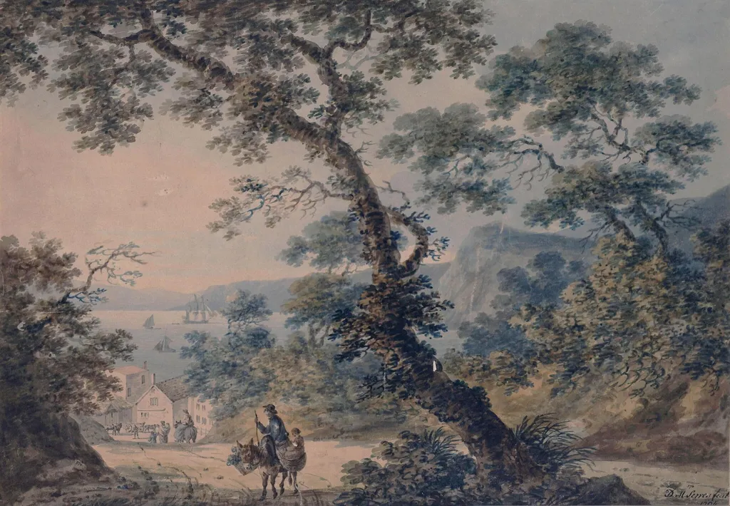 Village on the seashore, by Serres, watercolor, 1794
