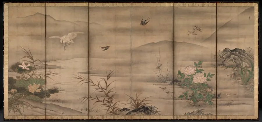 Birds and Flowers in a Landscape of the Four Seasons, by Sesshū Tōyō, unspecified, 1504