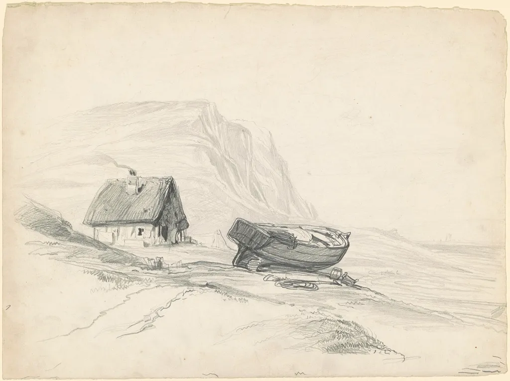 House and Boat at the Shore, by Seth Wells Cheney, graphite, 1838
