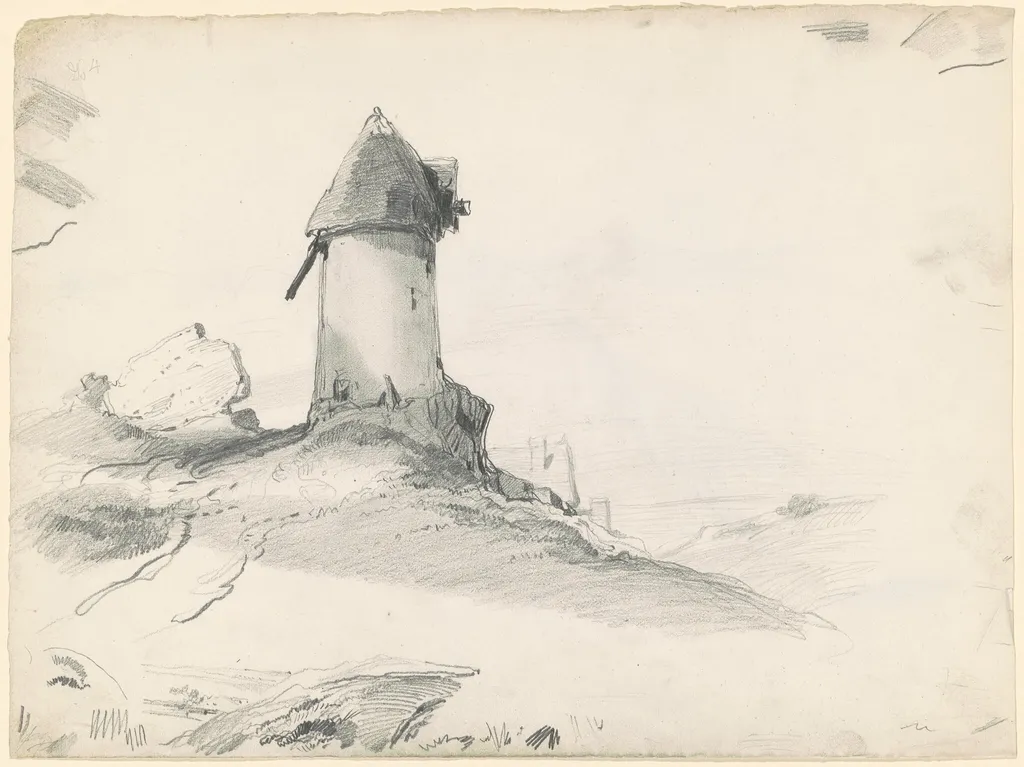 Landscape with Mill, by Seth Wells Cheney, graphite, 1838