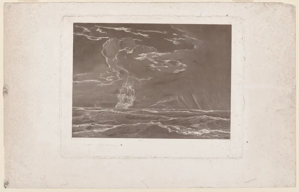 Ship in a Squall, by Seth Wells Cheney, ink