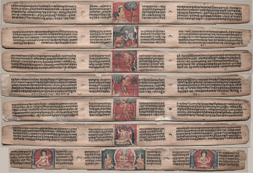 Seven Leaves from a Manuscript of the Gandavyuha-sutra (Scripture of the Supreme Array), 1100