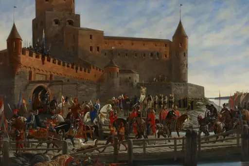 Kaarle Knuutinpoika Bonde lähdössä Viipurin linnasta Tukholmaan kuninkaanvaaliin 1448, by Severin Falkman