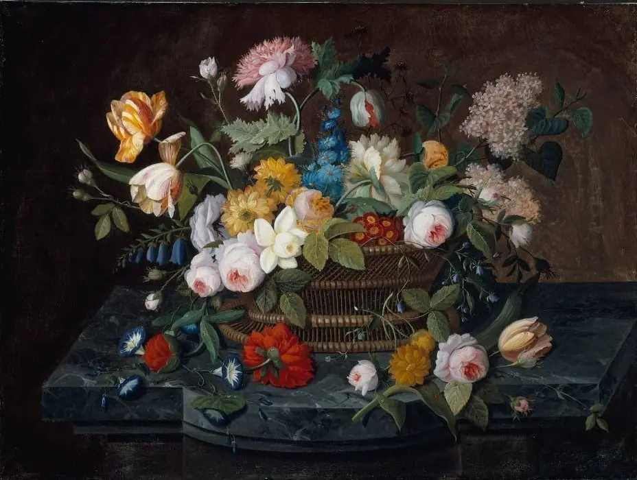Still Life-Flowers in a Basket, by Severin Roesen
