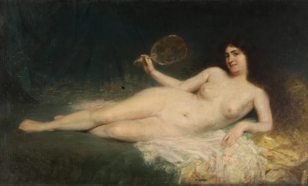 Woman with fan, by Severo Rodríguez Etchart, oil, 1900