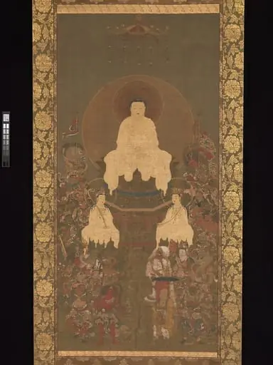 釈迦三尊十六善神像|Shaka (Shakyamuni), the Historical Buddha, with Two Attendant Bodhisattvas and Sixteen Benevolent Deities