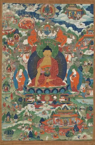 Shakyamuni Buddha with scenes from his life story