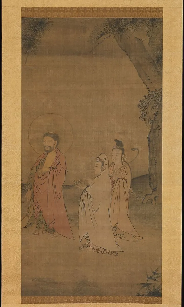 元 佚名 釋迦三尊圖 軸|Shakyamuni coming down from the mountains, ink, 1300