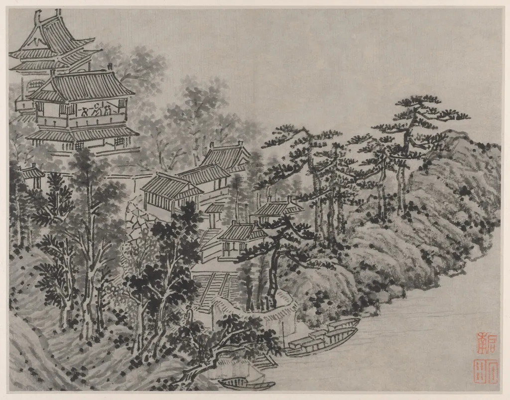 Cloud-Climbing Pavilion, from Twelve Views of Tiger Hill, Suzhou, by Shen Zhou, unspecified, 1500