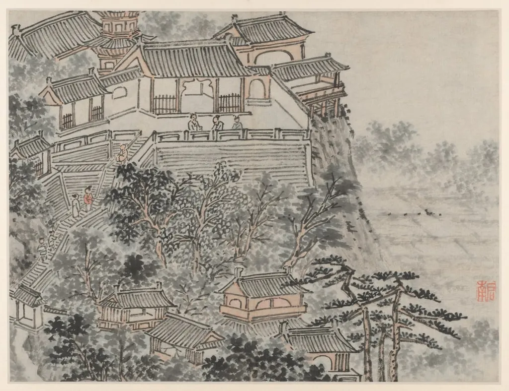 The Five Sages Terrace, from Twelve Views of Tiger Hill, Suzhou, by Shen Zhou, unspecified, 1490