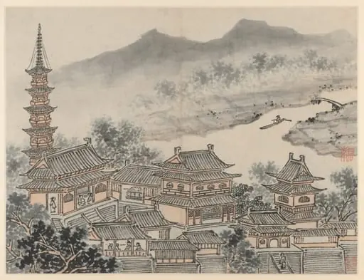 The Thousand Buddha Hall and the Pagoda of the "Cloudy Cliff" Monastery, from Twelve Views of Tiger Hill, Suzhou, by Shen Zhou