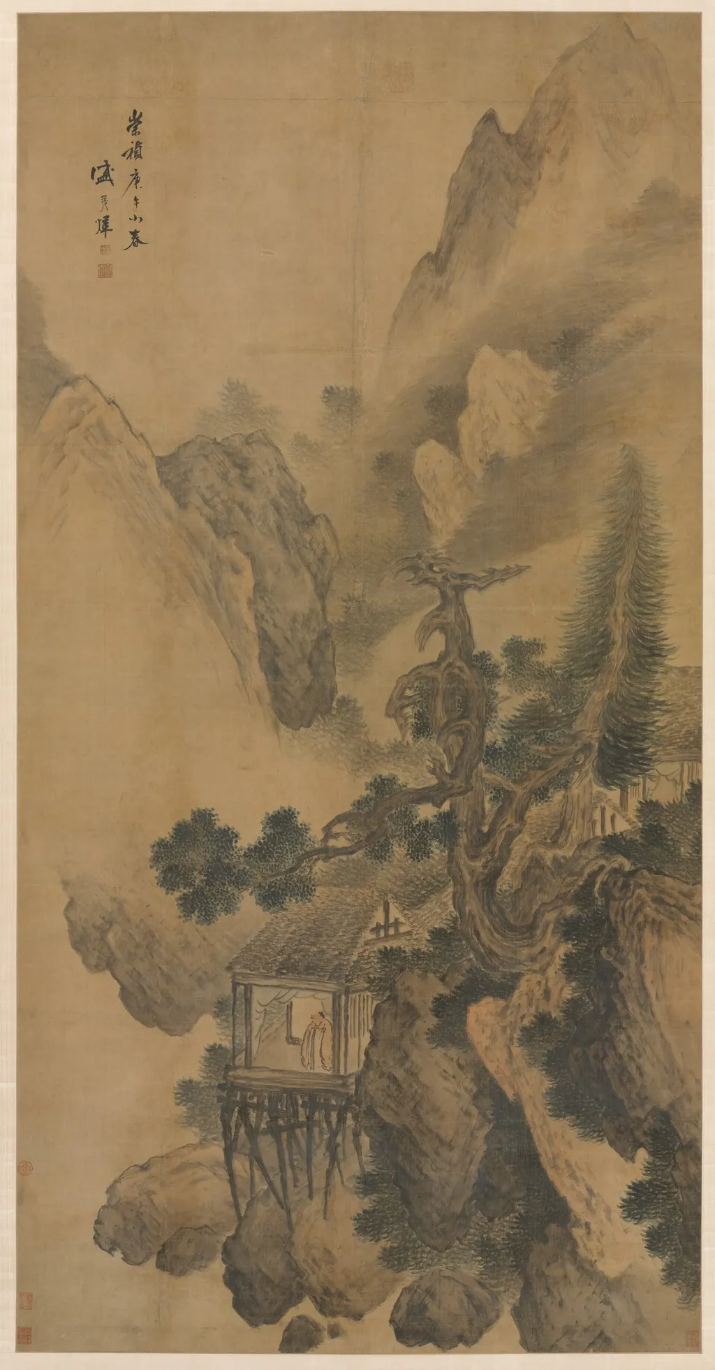 Lonely Retreat Overlooking a Misty Valley, by Sheng Maoye, unspecified, 1630