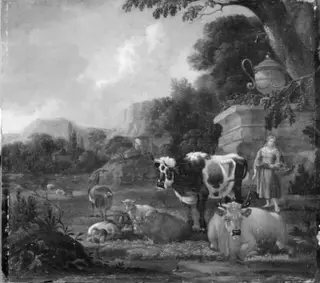 Shepherdess with her Cattle, Sheep and Goats