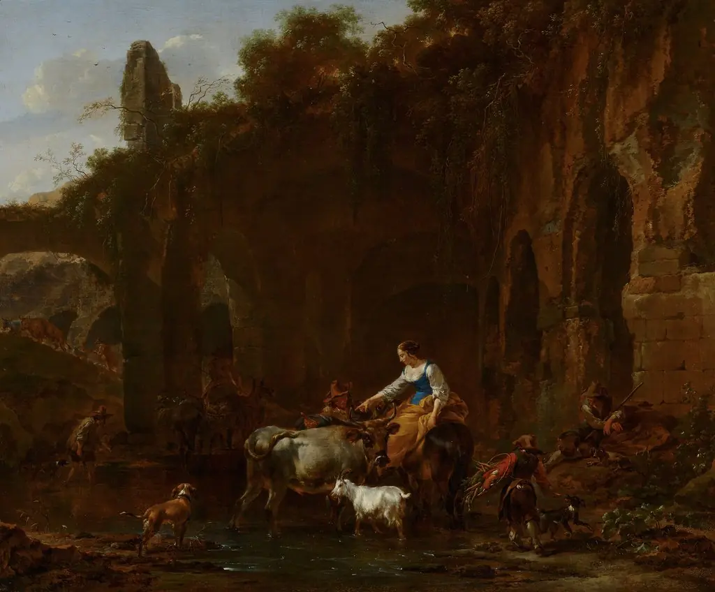 Shepherds beside Roman ruins