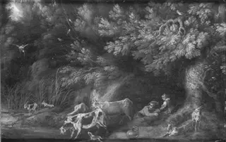 Shepherds Watering Cattle in a Forest
