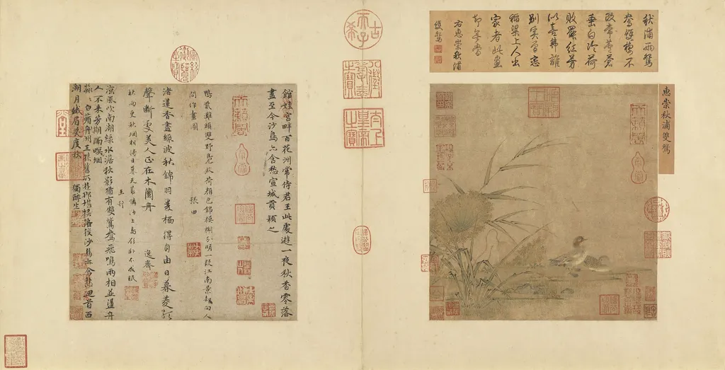 Pair of Mandarin Ducks on an Autumn Bank, by Shi Huichong, unspecified