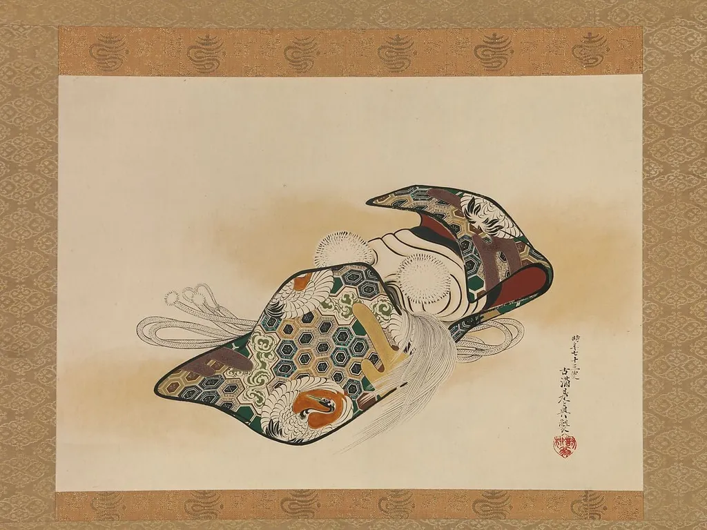 柴田是真作 翁面図|Mask for the Noh Play Okina, by Shibata Zeshin, oil, 1879