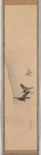 三羽黒鳥図|Three Crows in Flight, by Shibata Zeshin, 1849