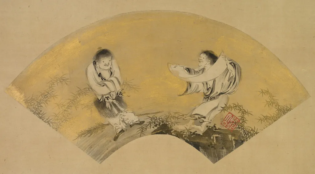 Hanshan and Shide (Kanzan and Jittoku), by Shikibu Terutada, unspecified, 1550