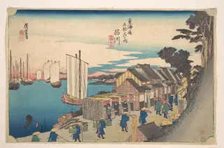東海道五十三次之内　品川　諸侯出立|Shinagawa; Shoko Detachi, by Utagawa Hiroshige