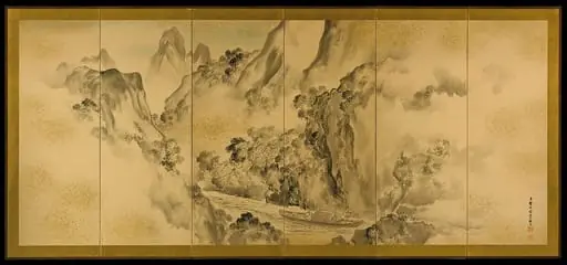 塩川文麟筆 登峨眉山図屏風|The Poet Li Bo's Visit to Mount Emei