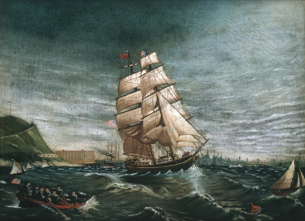 Ship in New York Harbor, oil, 1896