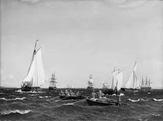Ships in the Roads of Copenhagen. A Barge being Towed out