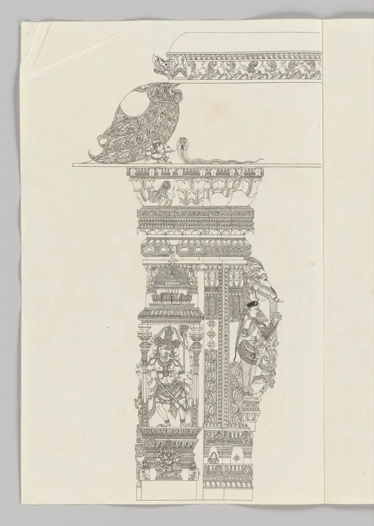 Shiva as Tripsurasamhara; woman holding a flywhisk; rearing yali, 1800