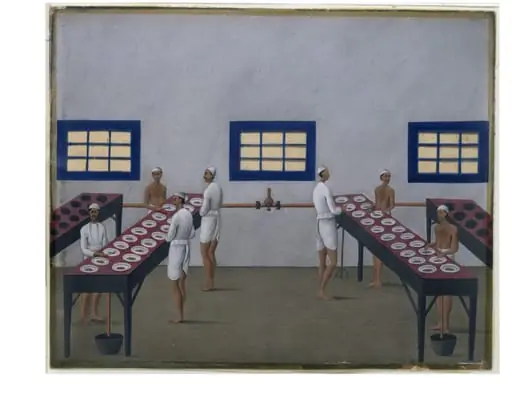 One of nineteen drawings illustrating processes in the manufacture of opium at the Opium Factory at Gulzarbagh, Patna, in Bihar., by Shiva Dayal Lal