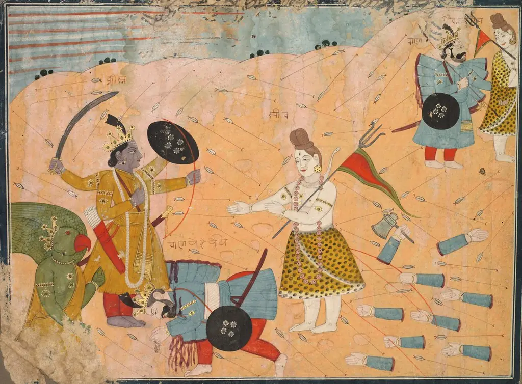 Shiva Intercedes for Vanasura: Scene from the Aniruddha Usha Section of Krishna Lila