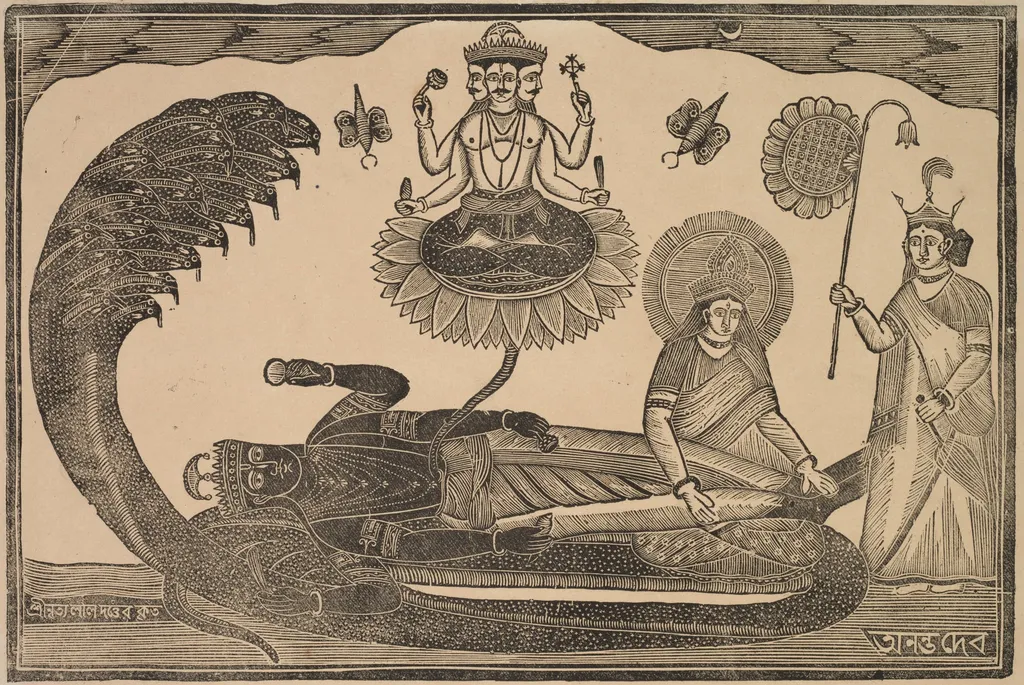 Anantasayan (Vishnu Reclining on Serpent Ananta), by Shri Gobinda Chandra Roy, 1890