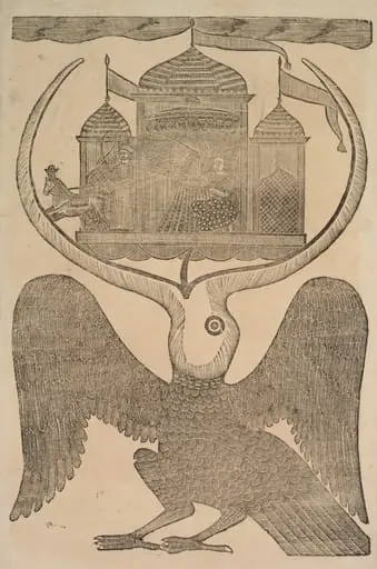 Jatayu hinders Ravana’s chariot trying to prevent Sita’s abduction (recto), from a Kalighat album