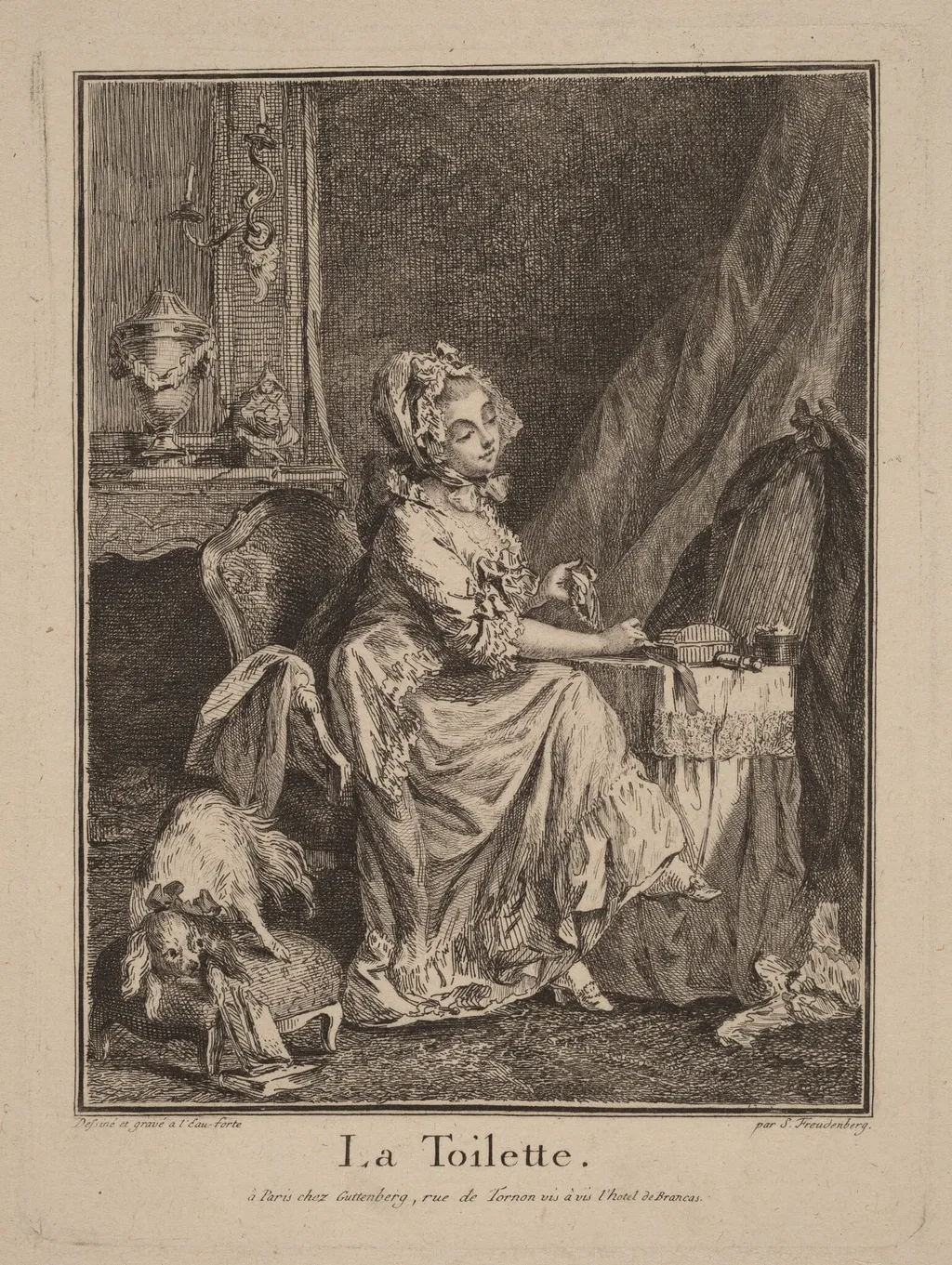 La toilette, by Sigmund Freudenberger, ink, 1773