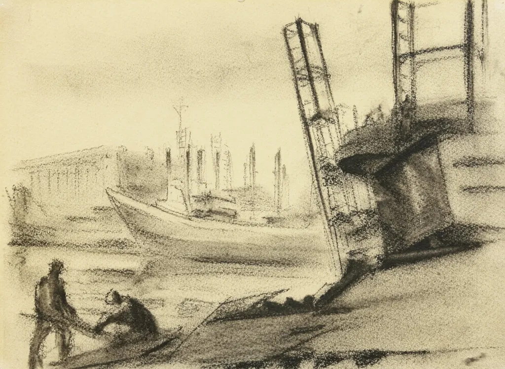 Șantier din Galați, by Simion A. Iuca, 1950
