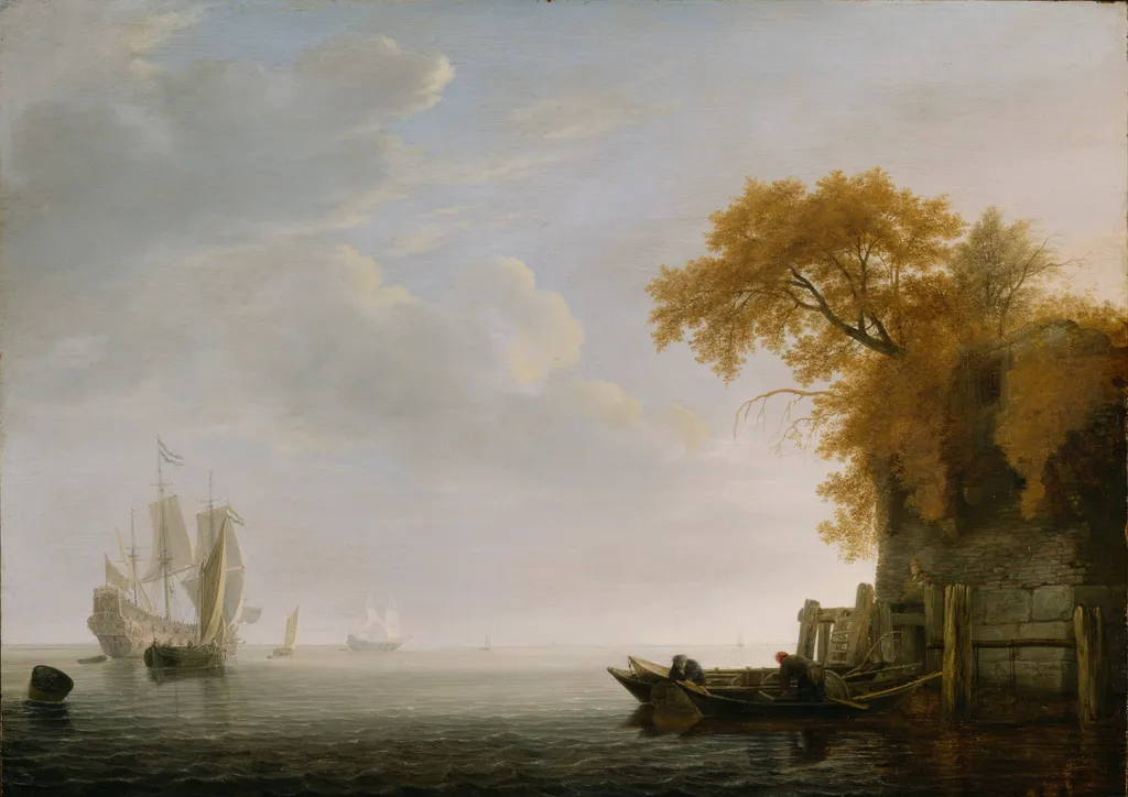 A Calm Sea, by Simon de Vlieger, oil, 1642