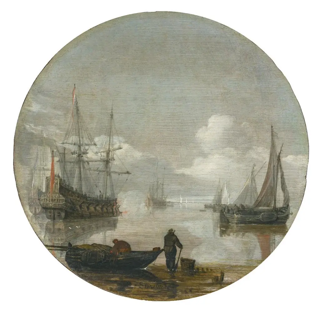 Schiffe in ruhiger See, by Simon de Vlieger
