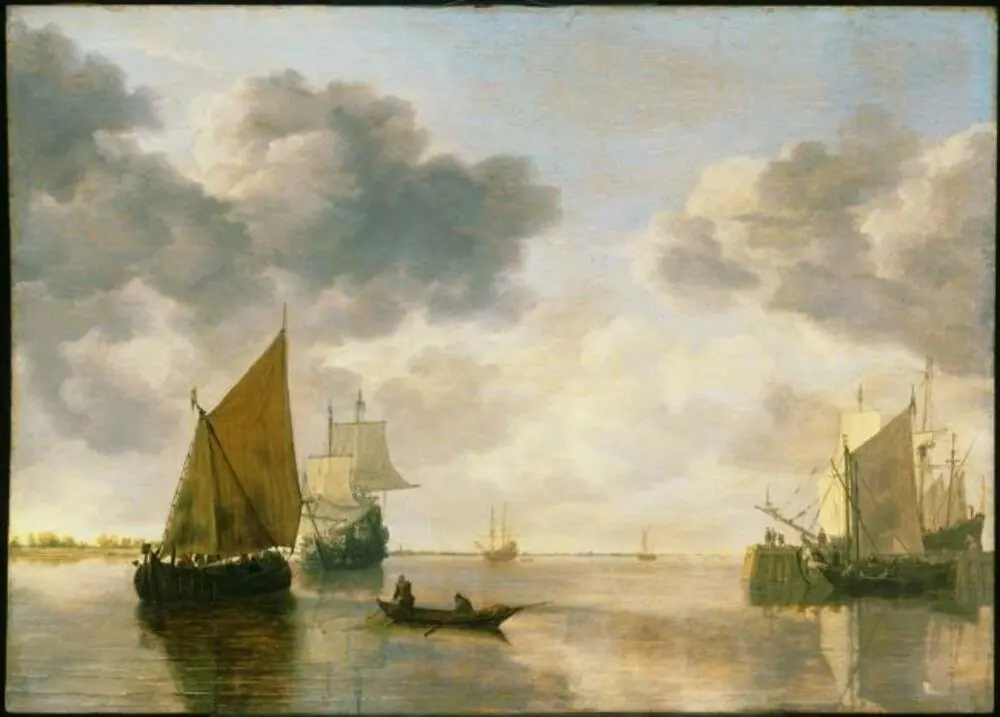 Ships on a calm Sea, by Simon de Vlieger