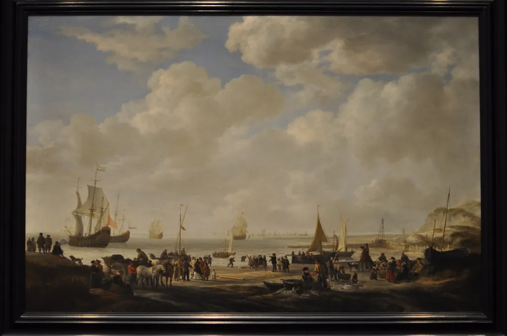 View of a Beach, by Simon de Vlieger, oil, 1646