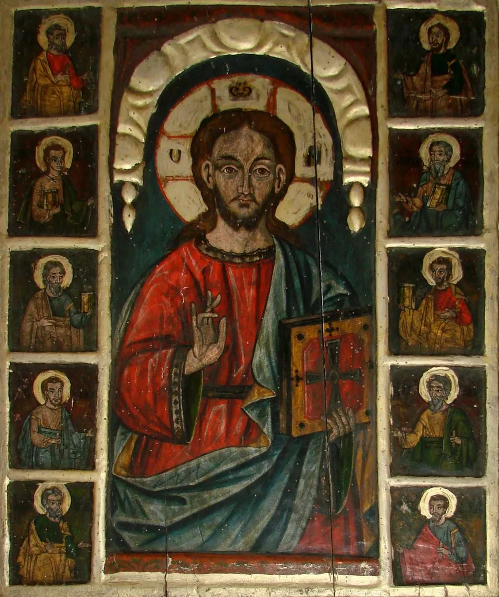 Iisus Hristor Învățător, flancat de apostoli, by Simon din Bălgrad