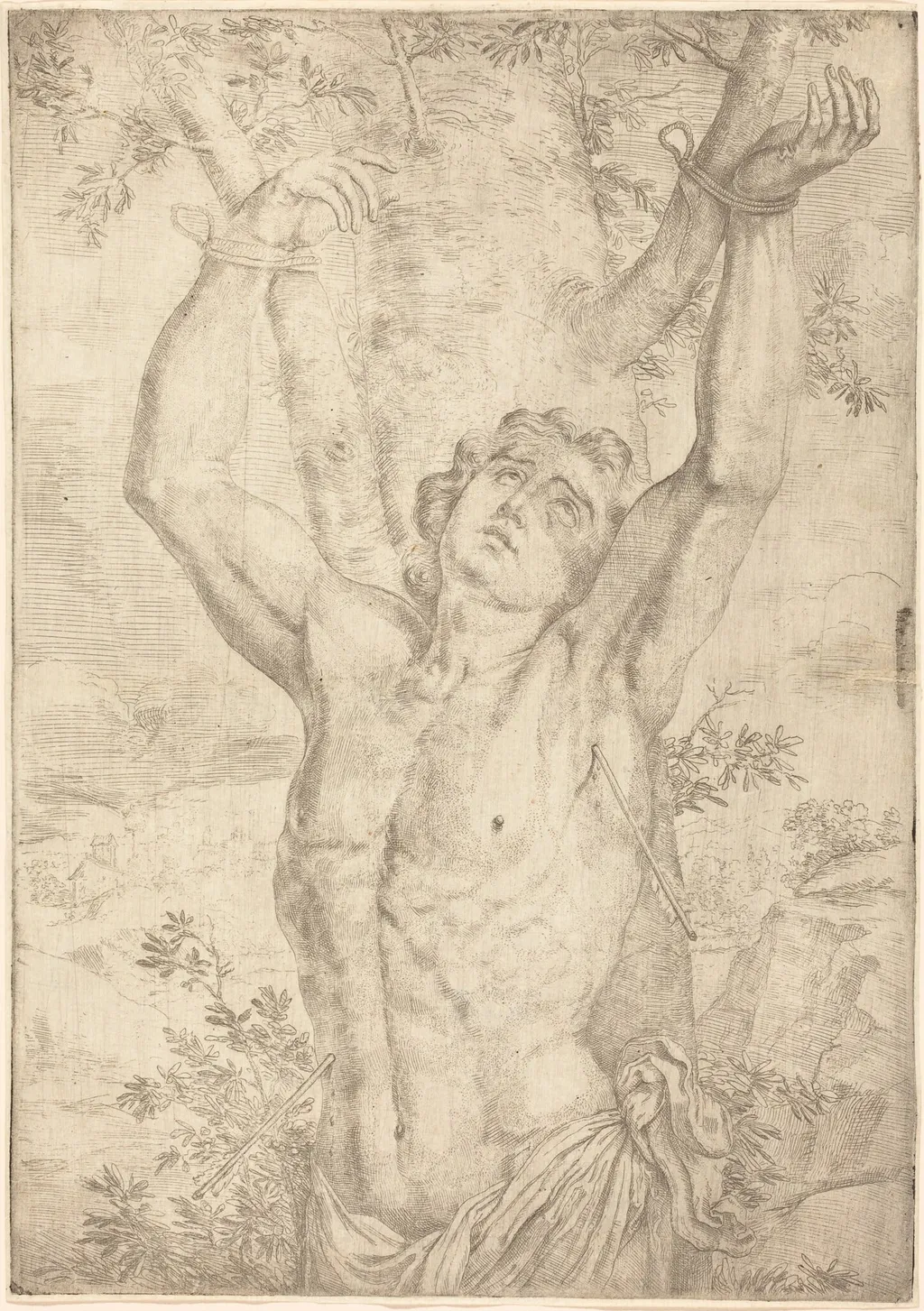 Saint Sebastian, by Simon François, ink, 1638