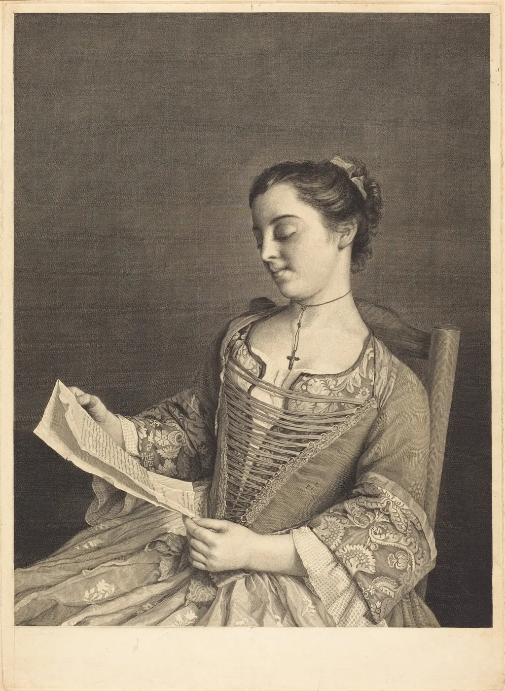 Mlle. Lavergne, by Simon Francois Ravenet I, ink, 1733