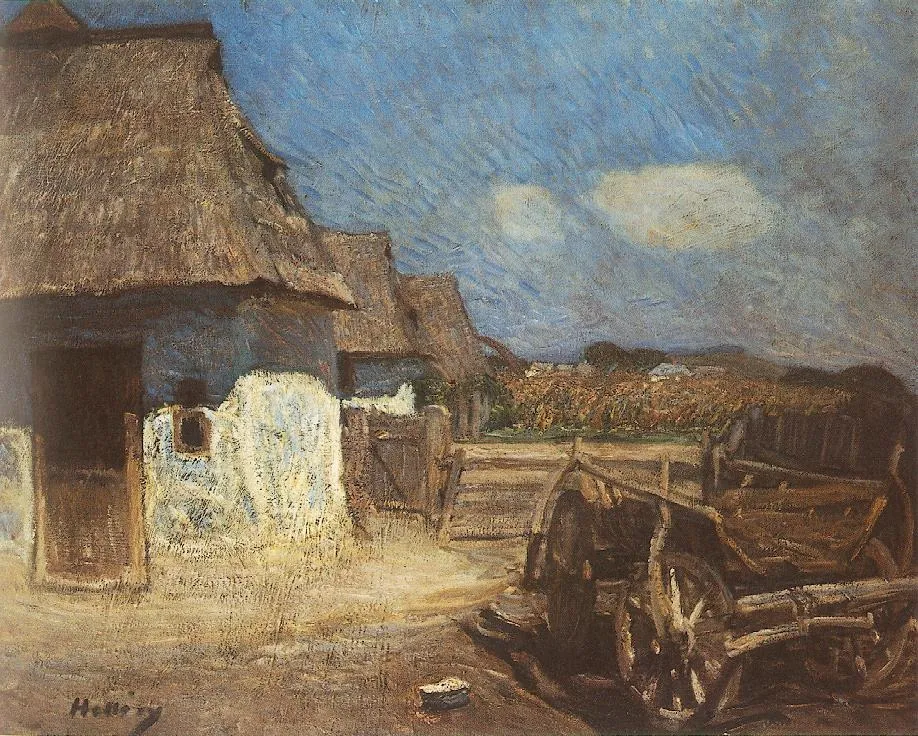 Peasant Yard with a Cart, by Simon Hollósy, oil, 1912