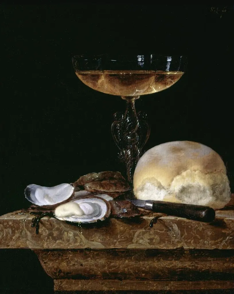 Schalenglas, Austern und Brötchen, by Simon Luttichuys