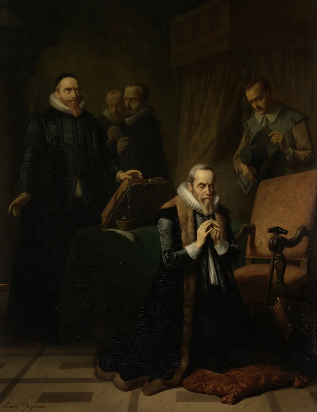 The final prayer of Johan van Oldenbarneveldt, by Simon Opzoomer, oil, 1850