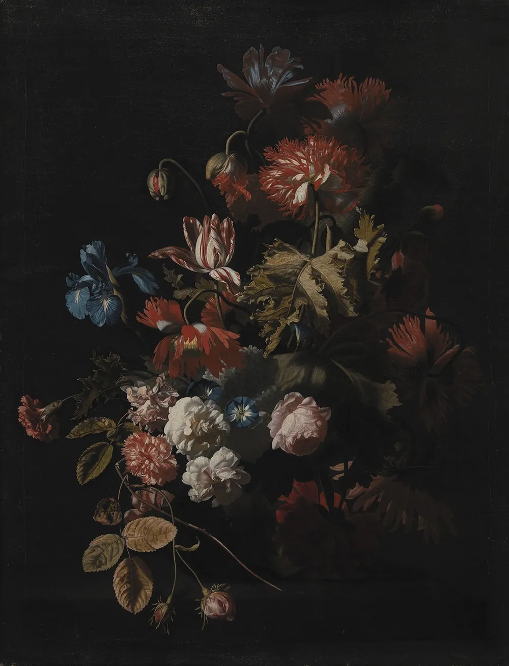 A Vase with Flowers, by Simon Pietersz Verelst, oil, 1696