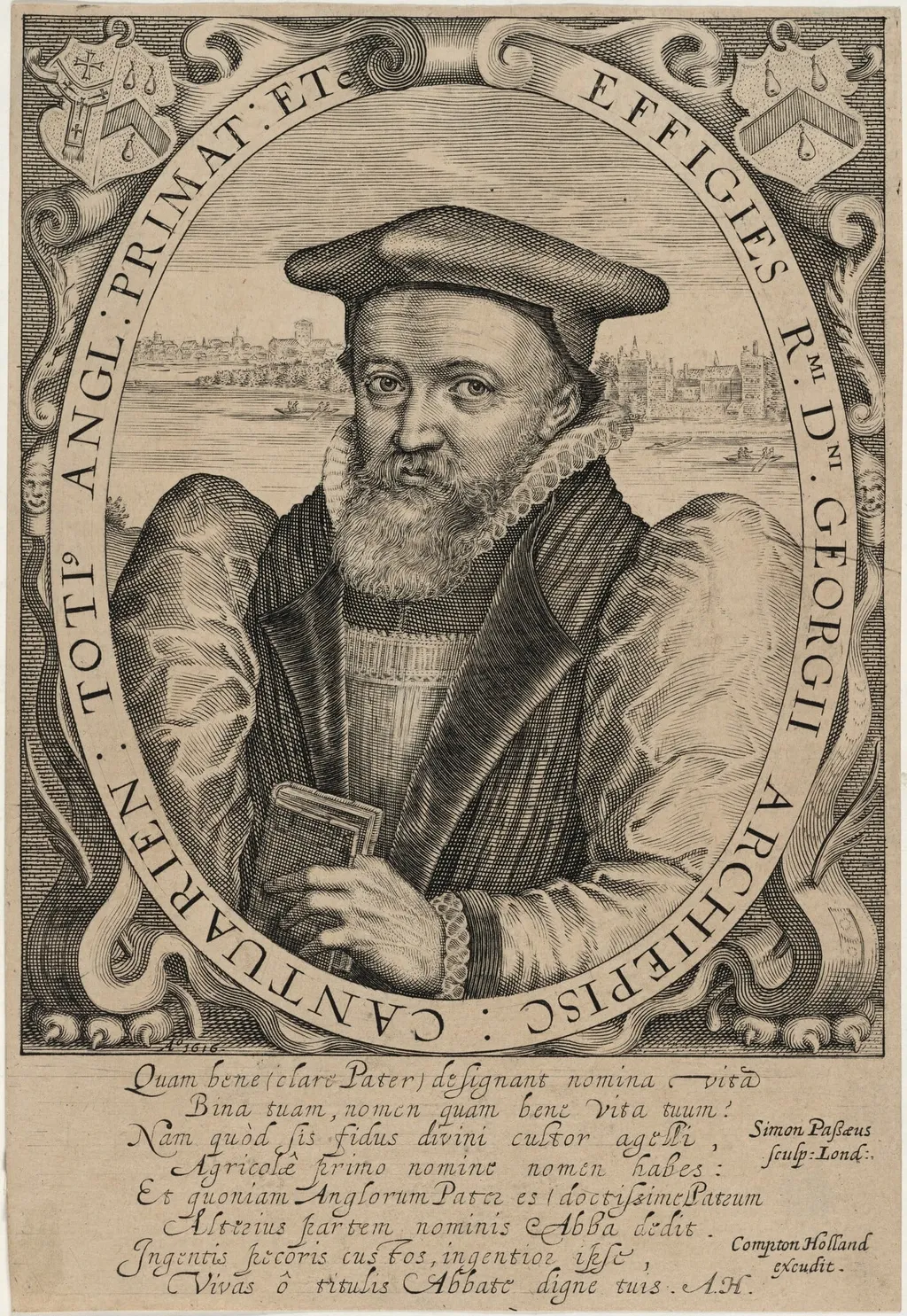 Abbot George, Archbishop of Canterbury, by Simon van de Passe, ink, 1621