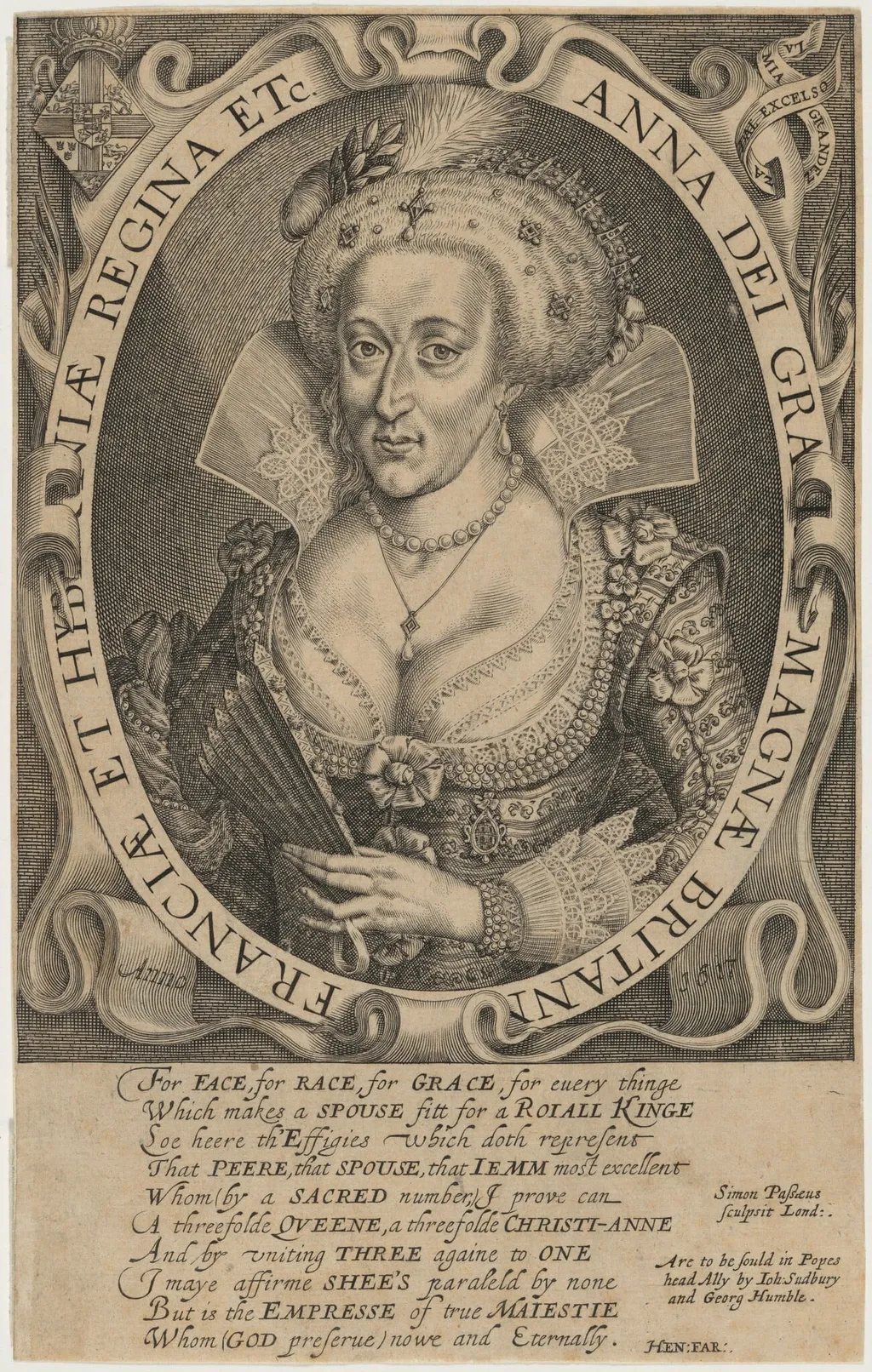 Anne of Denmark, by Simon van de Passe, ink, 1621